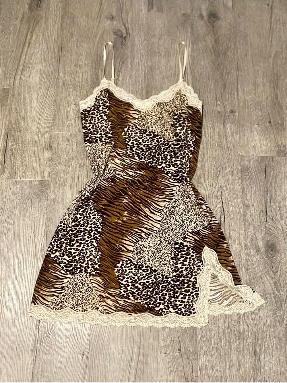 Animal Prints Slip Dress With Lace Y2K Lingerie, Size Large, From Deane & White